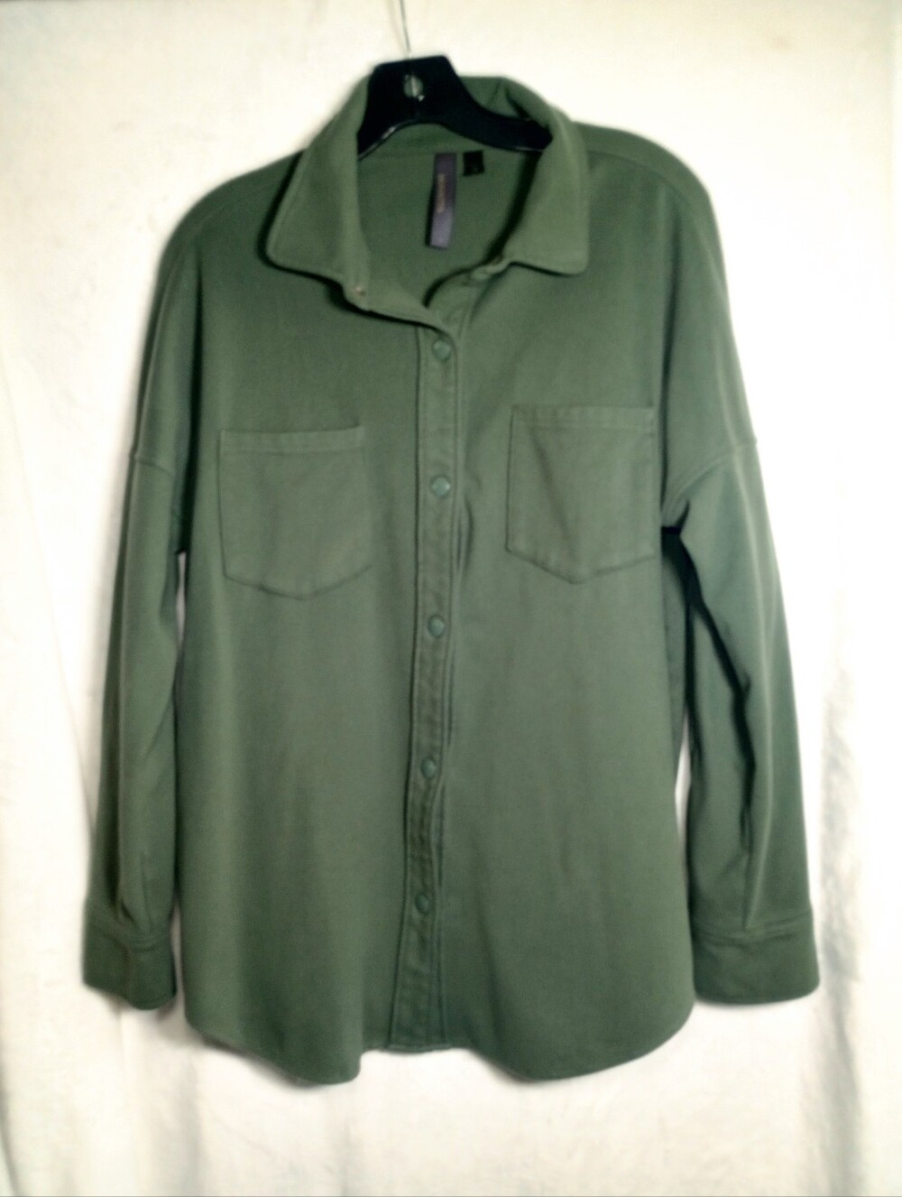 Mondetta Cozy Fleece Shirt Jacket Olive Green Button Front With Pockets Shacket